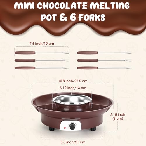 MINI Melting Fondue Set, 10oz Electric Chocolate Melting Pot with 6PCS Forks, Cute Chocolate Fondue Fountain, Warmer Machine for Milk Chocolate, Cheese, Butter, Candy (Coffee)