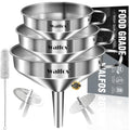 Stainless Steel Funnel, Walfos 3 Pack Kitchen Funnel with 2 Removable Strainer ＆ 1Pcs Cleaning Brush, Perfect for Transferring of Liquid, Oils, Jam, Dry Ingredients & Powder - color: 3pcs 5.7in+4.9in+4.1in Stainless Steel