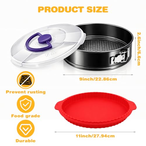 9 Inch Springform Cheesecake Pan with Lid and Protector Leakproof Spring Form Pan for Nonstick Cheesecake Travel Friendly Carbon Steel Bakeware for Pie Cake Pizza (9 inch)