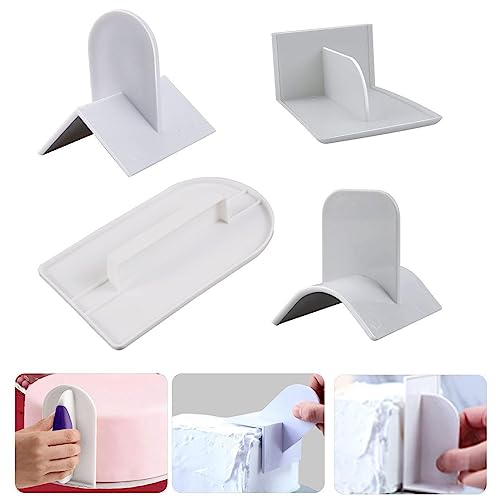 4 Pcs Plastic Fondant Icing Smoother Polisher Cake Decorating Smoothing Tool with Handle Cake Icing Trowel Cake Icing Smoother Cake Surface Smoother for Cakes Surface Edge Corner Decoration