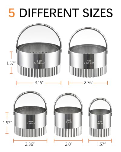Biscuit Cutter Set with Handle, 5pcs Fluted Cookie Cutters - style: 5 Sizes - Wave