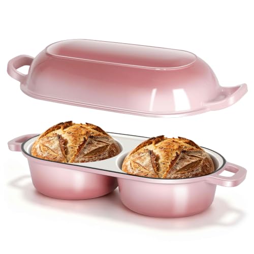 Double Dutch Oven for Sourdough Bread Baking, 2.6QT (Pink) - color: Pink
