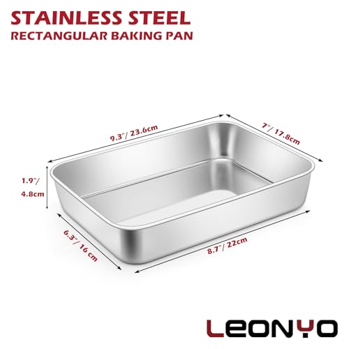 Leonyo 9.3 x 7 Inch Bakeware Cake Pan Set of 6, 2 Inch Deep Lasagna Pan, Rectangle Stainless Steel Baking Tray Sheets for Baking Commercial Kitchen, Focaccia Bread, Casserole Dish - size: 9.3 x7IN