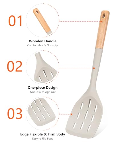 Badiano Silicone Spatula, Non Stick Turner for Cooking, Food Grade, Khaki - color: Khaki