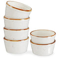 ONEMORE Ramekins 4 oz, Oven Safe Creme Brulee Ramekin Set of 6 for Baking, Speckled Ceramic Souffle Dishes with Brown Rim for Pudding Ice Cream, Porcelain Custard Cups Mini Bowls - Creamy White - size: 4 oz