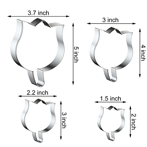Tulip Flower Cookie Cutter Set Large - 5", 4", 3", 2" - 4 Piece - Stainless Steel - color: Tulip