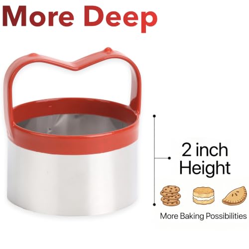 3Pcs Round Cookie Cutters with Handle, Circle Biscuit Cutter for Baking, Dough Cutter, Metal Cookie Cutters, Coated and Soft PVC for Protection