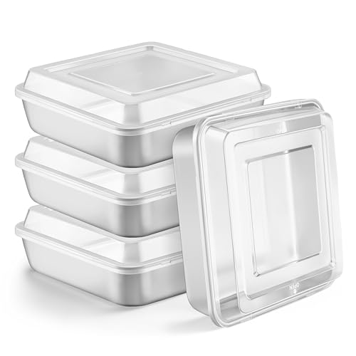 LIANYU 9 x 9 Baking Pan with Lid Set, 4 Pack Stainless Steel Cake Pans - size: 9 x 9 Inch