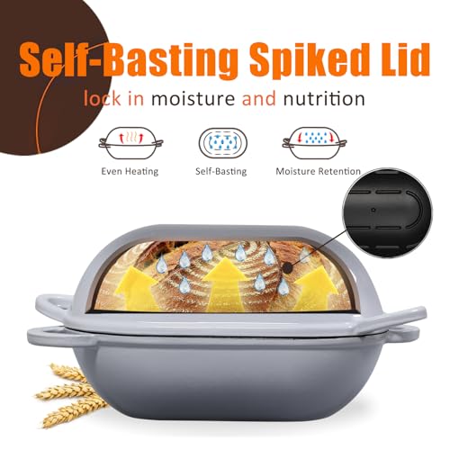 2.5 QT Enameled Cast Iron Sourdough Bread Oven, Loaf Pan with Lid - color: Light Gray, size: 2.5 QT