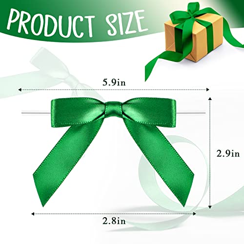 WILLBOND 100 Pcs Green Bows Twist Tie Satin Treat Bags,5/8 Inch,Green - color: Green
