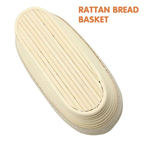2 PCS 10 inch Oval Long Banneton Brotform Bread Dough Proofing Rising Rattan Basket & Liner for Professional & Home Bakers - size: 2 PACK 10 inch