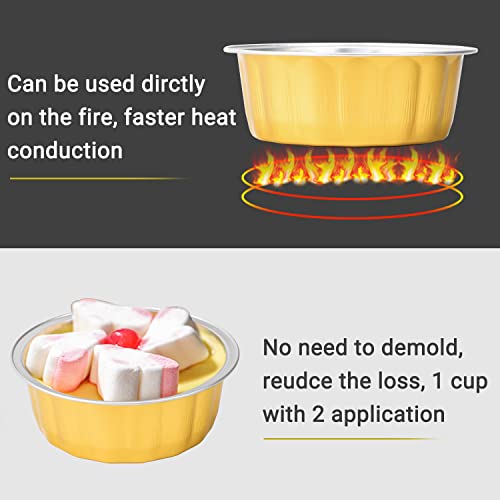 Beasea Disposable Ramekins with Lids, 8oz 100 Pack Golden Aluminum Foil Cups Disposable Creme Brulee Muffin Cupcake Baking Cup Mini Pudding Cups for Party Wedding Birthday - color: Golden, size: 8oz 100pcs