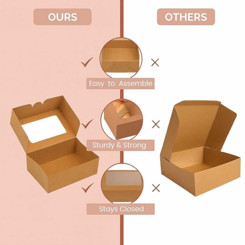 30 Pack 9x6x3in Cookie Boxes with Window, Bakery Boxes for Treats, Desserts - color: Brown