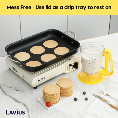 Pancake Batter Dispenser 5-Cup Batter Pourer for Maker Pancakes, Waffles, Crepes, Muffins, Cupcakes, Easy Squeeze Grip Handle with Proof Nozzle, Precise Baking Tools（Yellow） - color: Yellow