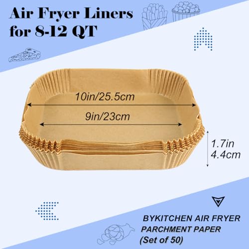 BYKITCHEN 10 Inch Large Square Air Fryer Liners for 7-12QT XL Airfryer - size: Square-10in (7 to 10+QT)