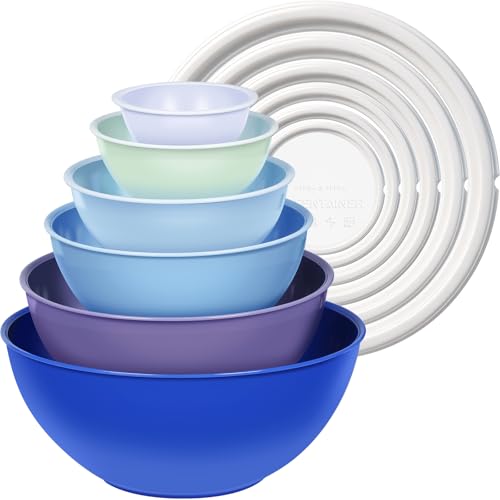 Greentainer Plastic Mixing Bowls with Lids Set for Kitchen, 6 Set Nesting Bowls for Mixing, Baking, Prepping, Cooking and Serving Food, Mixing Bowls Dishwasher, Microwave Safe - color: Dark Blue