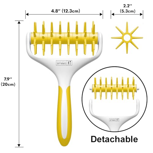 Orblue Pizza Dough Docker, Pastry Roller with Spikes, Pizza Docking Tool for Home & Commercial Kitchen - Pizza Making Accessories that Prevent Dough from Blistering, Yellow - color: Yellow