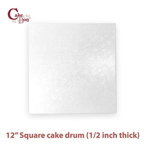 Cakebon Cake Boards 12" White Square Cake Drums 1/2" Wrapped Edge 1Pack - color: White, size: 12 Inch