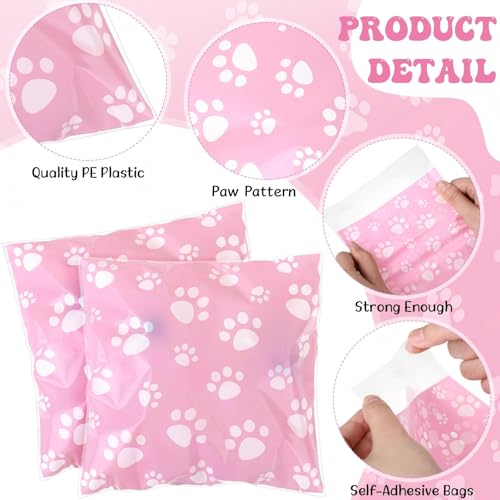 Pasimy 200 Pcs Dog Paw Treat Bags, Clear Self Adhesive Pink - color: Pink