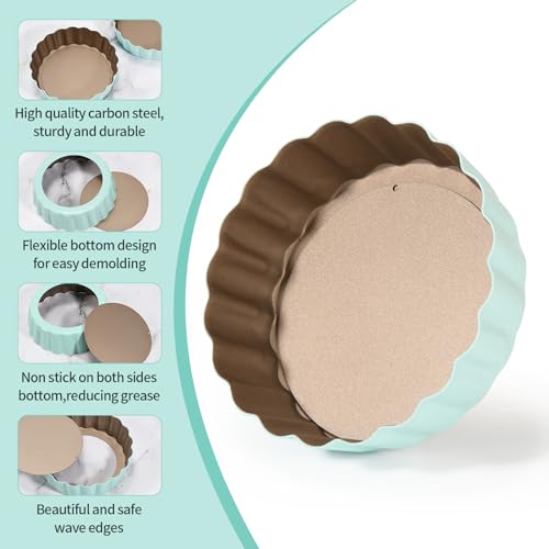4 Pcs 3.6 Inch Mini Tart Pan Depth 1 Inch with Removable Bottom NonStick Tin - Green - color: Green-4Pcs