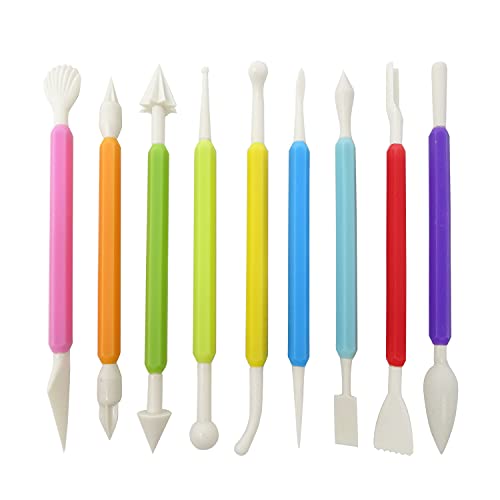 Honbay 9PCS Plastic Fondant Sculpture Pen Knife Tools Cake Decorating Hand Tools Pottery Sculpting Modeling Tools for Cake Flower Sculpture Pottery