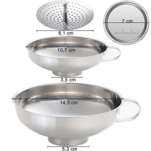 Kalave Canning Funnel, Food Grade Stainless Steel Canning Funnels with Strainer, Wide Mouth Funnels for Kitchen Use, Canning Supplies Kit for Wide and Regular Mason Jars - 3 Pack (Small and Large) - size: 5.6x2.1+ 4.2x1.4 Inch Mouth