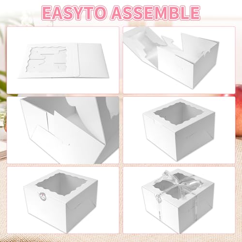 28 Sets 6x6x5 Cake Box, White Cake Box with Window 6" White Cake boxes Round Boards, 6inch Cake Containers with Lids for Easter and Mother's Day Cheesecake, Cakes(6 * 6 * 5inch/28pcs) - size: 6*6*5inch/ 56 pcs