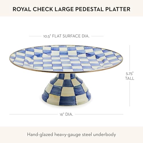 MACKENZIE-CHILDS Pedestal Platter, Large, Black-and-White Courtly Check - color: Royal Check, size: Large