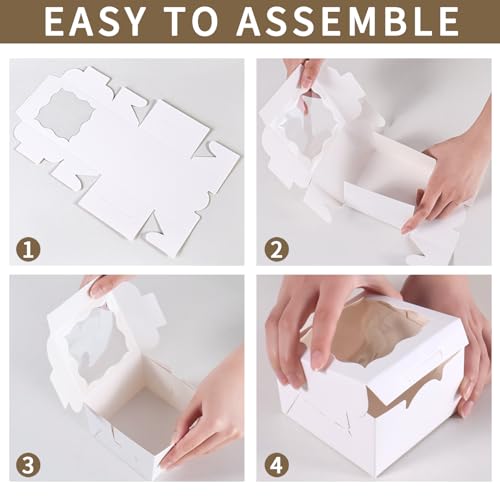 60pcs White Small cookie boxes,4x4x2.5 Inch Bakery Boxes with Window,gift boxes bulk for Mini Cake Pastry Dessert Strawberries Chocolates Cupcakes with Stickers - color: White/60pcs