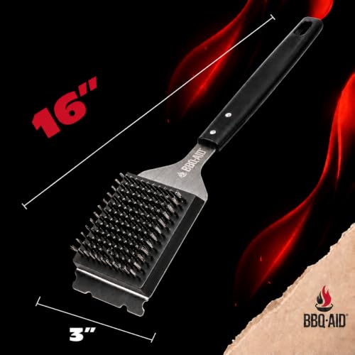 Grill Brush for Outdoor BBQ Grill Cleaning Scraper, Replaceable Head, Black - color: Black