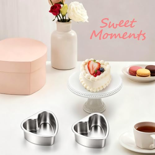 E-far 4 Inch Mini Heart Cake Pan, 2 Pcs Heart Shaped Cake Baking Mold Set - color: Silver, size: 4-Inch (Set of 2)