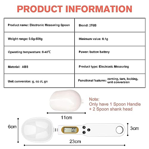 Digital Spoon Scale Electronic Measuring Spoon with 2 Replaceable Spoons, Food Coffee Weigh Scale High Precision for Home 500/0.1g, Digital Food Spoon Scale, Kitchen Scales with LCD Display