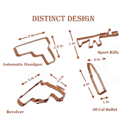 Cookie Cutter Mold Set - Gun Shaped, Rifle, Bullet, Revolver, Cutters - Funny Military Theme for Adults, Kids, Kitchen Supply, Christmas - Stainless Steel, Rust-Free, Dishwasher Safe