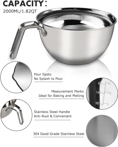 Marsheepy1.8QT Double Boiler Melting Pot with 2.54QT Stainless Steel Pot - size: 2000ML
