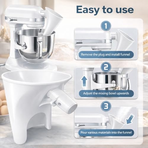 Flour Funnel for KitchenAid Stand Mixer Tilt-Head Models, No-Mess Baking Prep Kit with Egg Separator & Bowl Scraper, Anti-Splash Ingredient Funnel, Dishwasher Safe