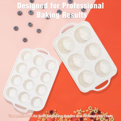 Silicone Muffin Pan with Metal Reinforced Frame - Mini Muffin Pan for Homemade Muffins, Cupcakes, and Bread, Oven and Dishwasher Safe - Set of 2, 6-Cup and 12-Cup - size: Jumbo+Standard