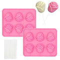 6-Cavity 3D Rose Lollipop Silicone Molds with Sticks Pink Chocolate Candy Molds for Valentine's Day Mother's Day Cupcake Decor Jelly Soap Making