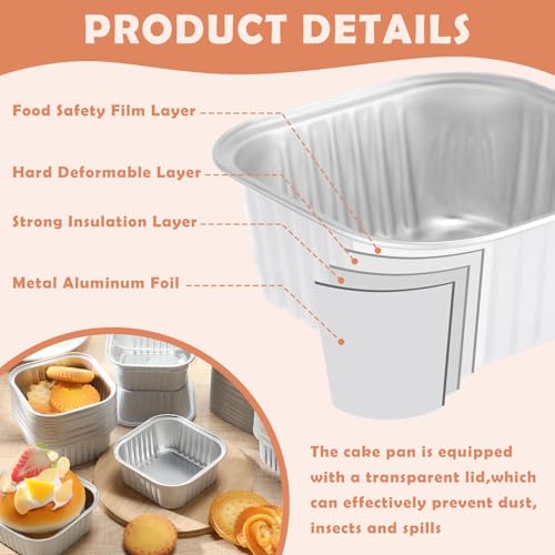 Skylety 100 Pcs 5oz Mini Square Cake Pans with Lids, White - color: White