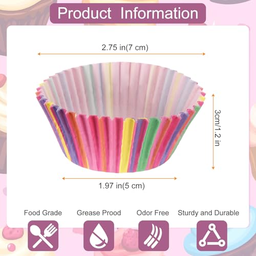 HARFINGTON 100 Count Cupcake Liners Cupcake Cups Rainbow Color - color: Dark Pink