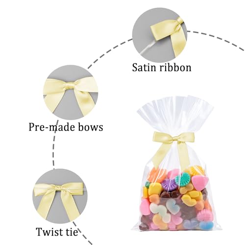 50 Pcs Satin Bows with Twist Ties, 2.5 Inch Gift Wrapping Bows, Yellow - color: Yellow