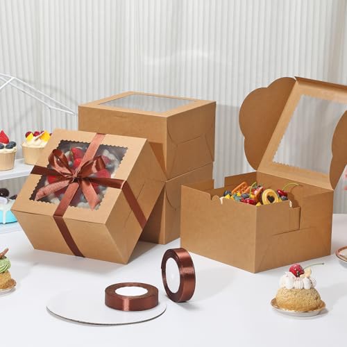 KPOSIYA 40pcs 8x8x5 In Cake Boxes with Cake Boards（20 Boxes & 20 Boards） - color: Brown, size: 8x8x5 inch