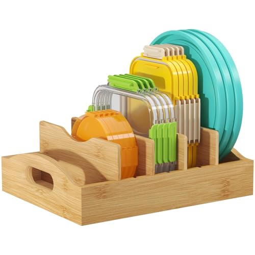 Lifewit Bamboo Lid Organizers for Inside Cabinet with 5 Sections - size: Medium(10.6" x 8.3")
