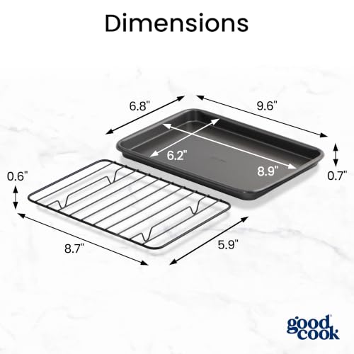 GoodCook Set of 2 Nonstick Steel 9" x 6" Toaster Oven Mini Baking Sheets with Racks, Gray - size: 9" x 6" (2- Piece Set) w/ Rack