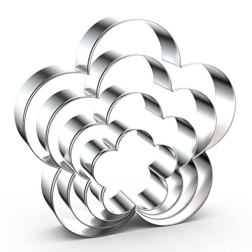 Plum Blossom Flower Cookie Cutter Set - 5 Inch, 4 Inch, 3 Inch, 2 Inch - Five Petal Scalloped Edge Spring Flower Cookie Cutters - color: Five Petal Flower