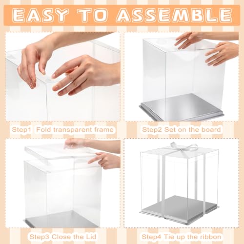 Watersay 6 Pack 12''x12''x13'' Silver Cake Box with Cake Boards and Ribbon - color: Silver, size: 12''x12''x13''