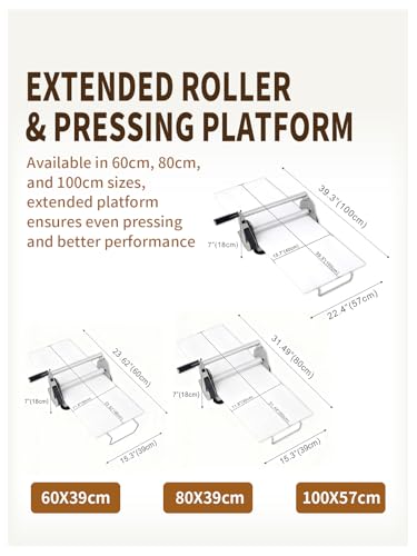 304 Stainless Steel Fondant Dough Sheeter with 23.62" x 11.81" Sheeter Board, fondant non-stick roller, Manual Dough Roller with 1-20mm Adjustable Thickness