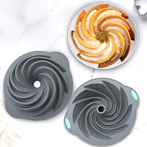 Tongjude 4 Pieces Silicone Fluted Cake Pans, 9/10/12 Cups Tube Baking Pan, Silicone Molds for Homemade Cake, Bread and Jello, Non-Stick, Grey - size: 4pcs fluted cake pans (9/10/12 Cups)