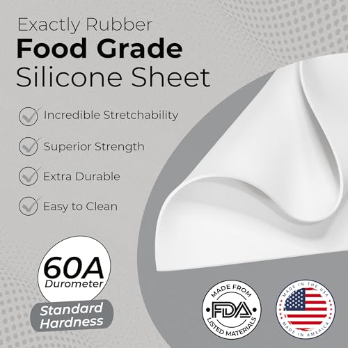 Exactly Rubber - White Silicone Sheet, 60A Durometer Silicone Mat, Food-Grade Rubber Mat with -80 to 450°F Temperature Resistance, 400% Elongation, Silicone Placemat Made in The USA, 1/16 x 9" x 12" - size: 1/16 x 9 x 12