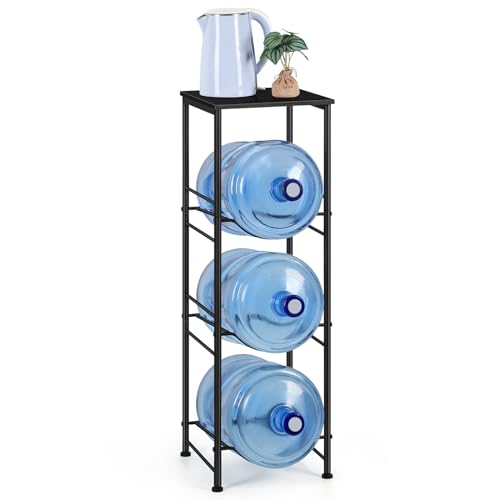 OYEAL Water Jug Holder Stand 5 Gallon Water Bottle Holder Organizer With Shelf, Heavy Duty 3 Tier Water Bottle Storage Rack for Kitchen, Office, Living Room, Black - style: Round Tube Black