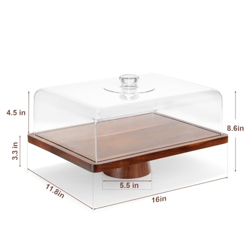 Acacia Wood Cake Stand with Lid,2-in-1 Large Rectangular Cake Stand,16*12" - size: Rectangular 17*13*9